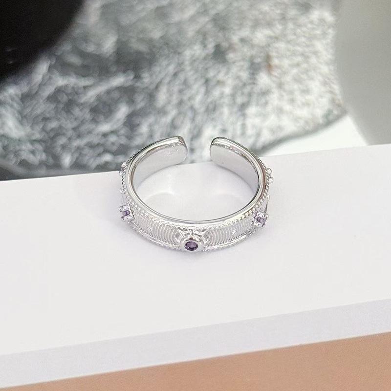 

Nine Purple Out Of Fire Purple Zircon Brushed Open Ring Women S Niche High-End Color Treasure Personality Light Luxury Ring Adjustable opening