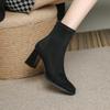 Pile boots women's new autumn and winter velvet retro medium tube simple high heel pointed thick heel short boots black