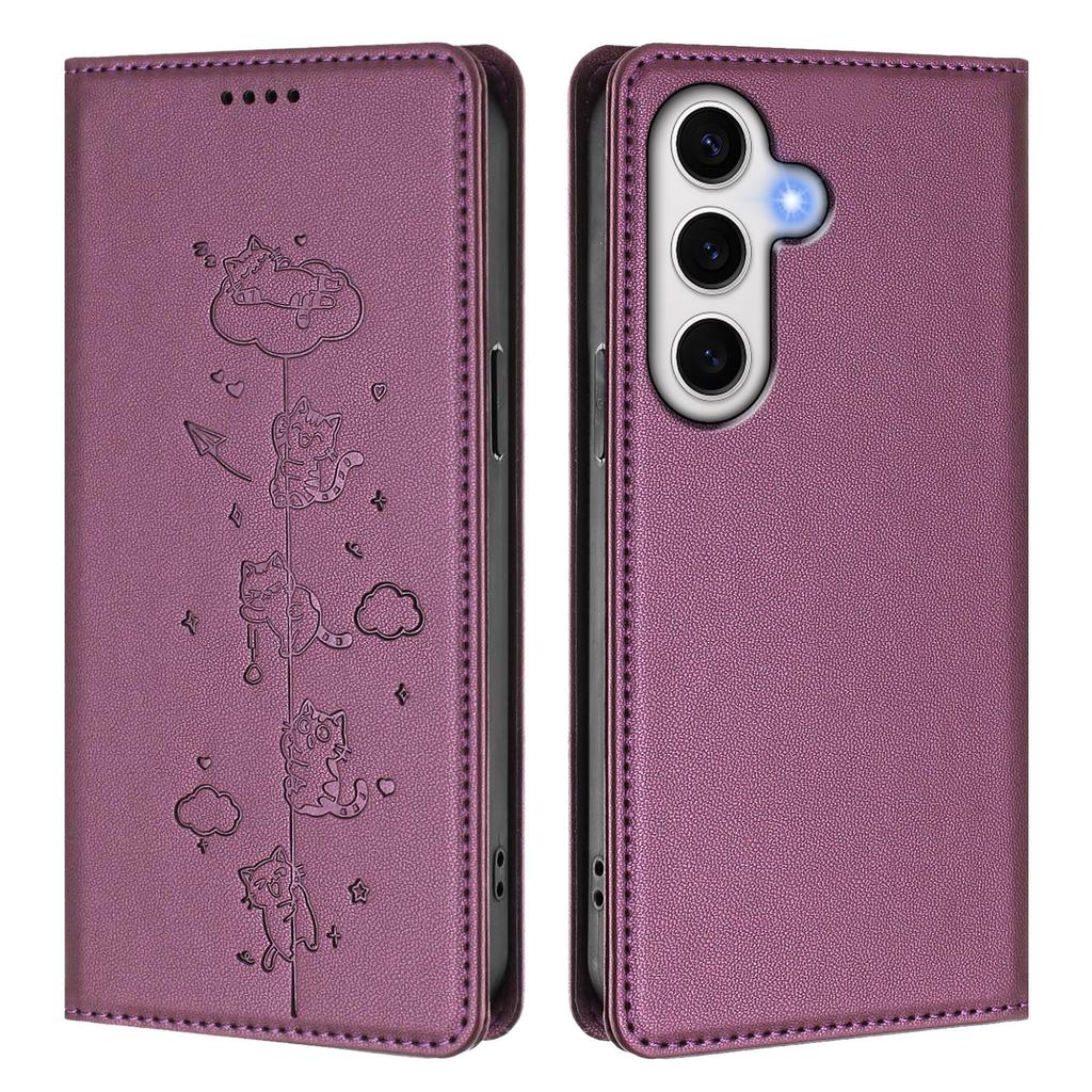 For Samsung Galaxy S24 FE Case RFID Blocking Wallet Stand Imprinted Cat Pattern Leather Phone Cover