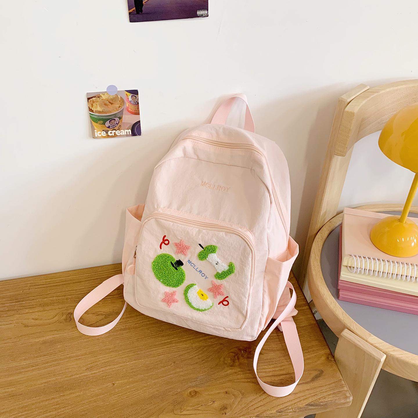 

Милый вышитый рюкзак 2025 для женщин - Универсальная повседневная дорожная и школьная сумка для старшеклассниц и студенток Bag only (without pendants) розовый