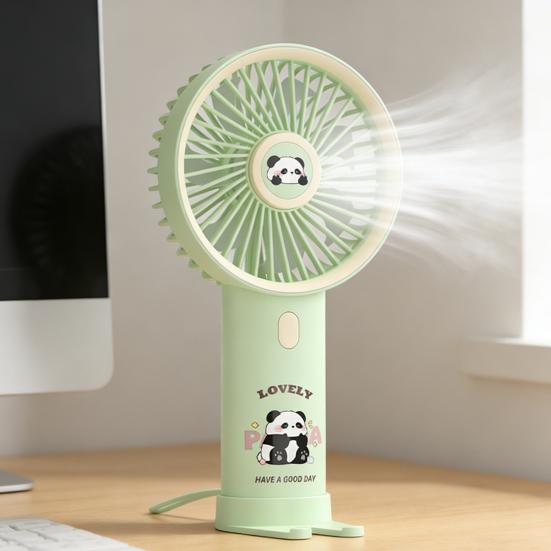 Portable Handheld Fan USB Rechargeable 3-Speed Cute Personal Mini Fan with LED Light Lightweight Quiet Cooling Fan with Phone Holder for Travel Office