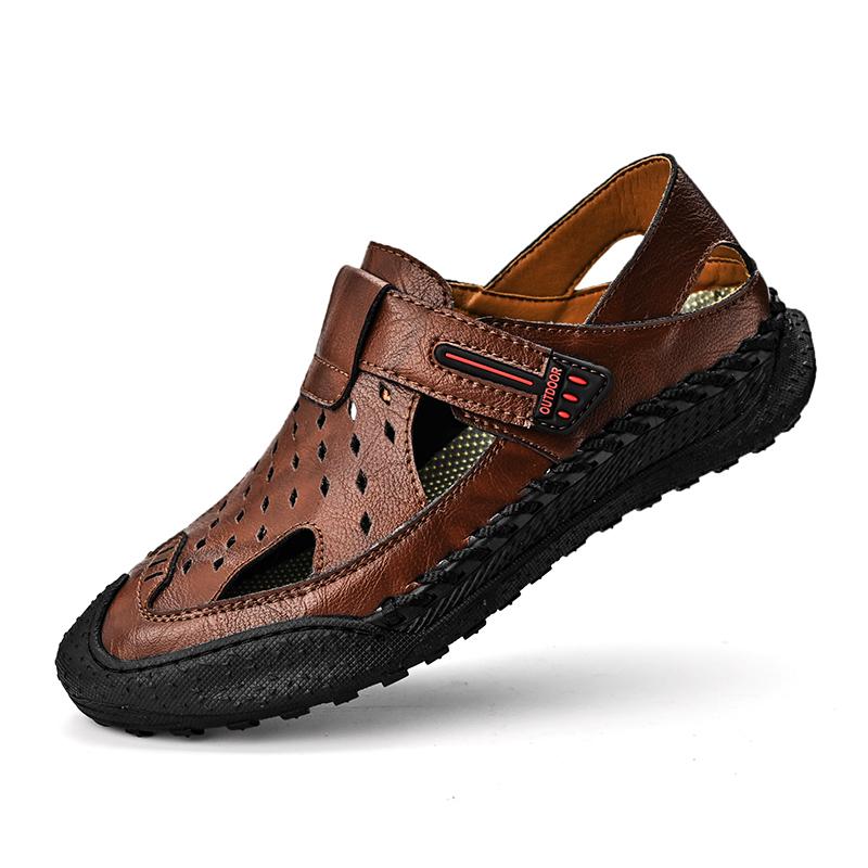 

Мужские повседневные дышащие мягкие сандалии из натуральной кожи с ручной строчкой 38