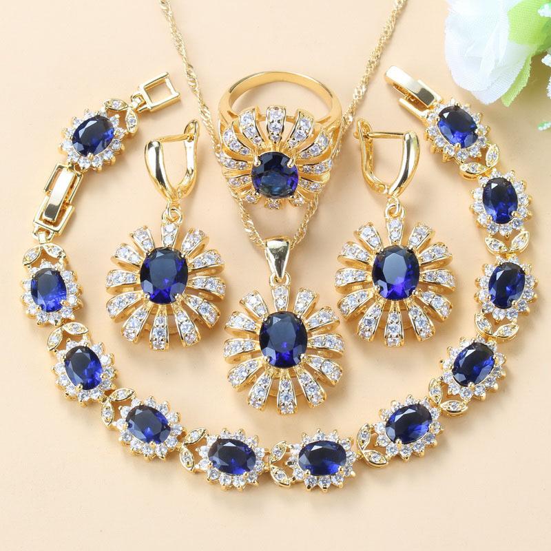 Africa Bridal Costume  Gold Plated Big Jewelry Sets For Women Green Zircon Dangle Earrings/Necklace/Bracelet And Ring Sets