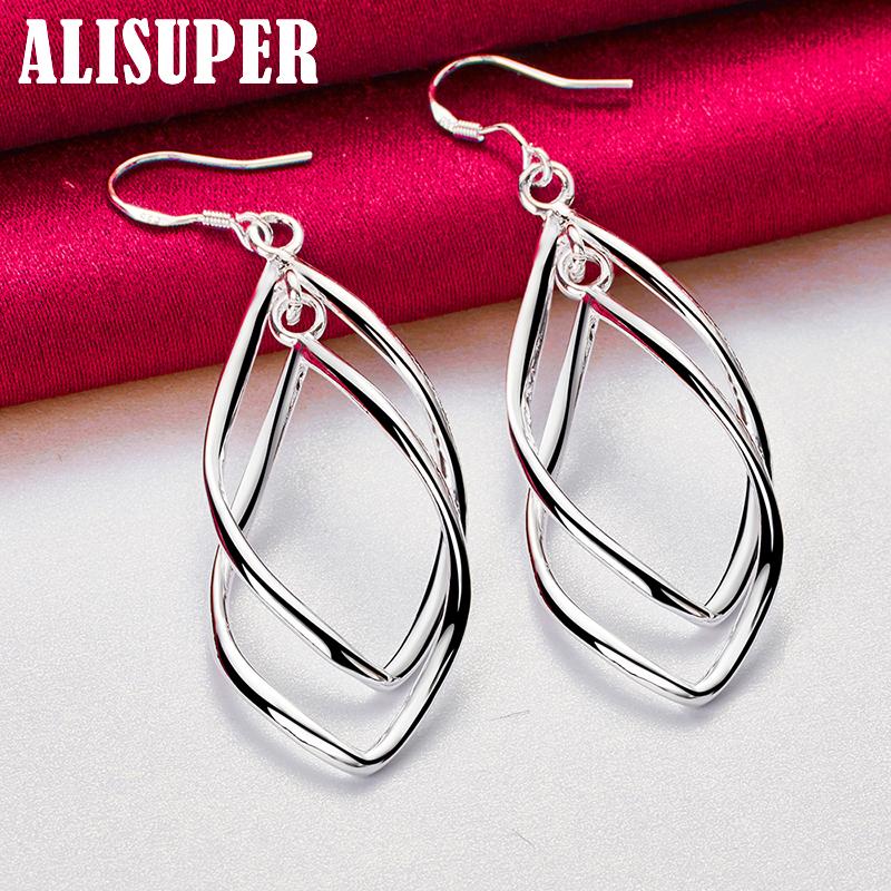925 Sterling Silver Geometric Surround Twist Drop Earrings Jewelry
