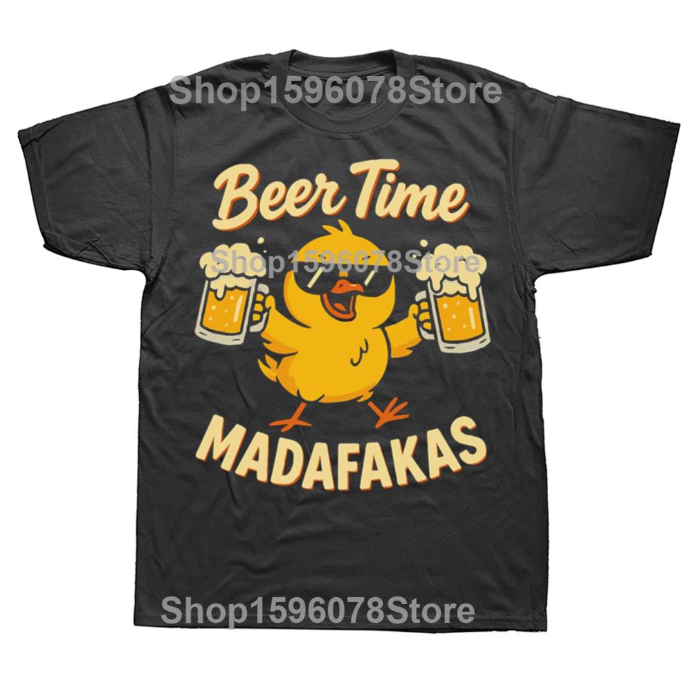 Bierzeit Madafakas T-Shirt Retro Trinkende Bierliebhaber Grafik T-Shirts EU Größe 100% Baumwolle Weich Unisex Sommer T-Shirt Tops