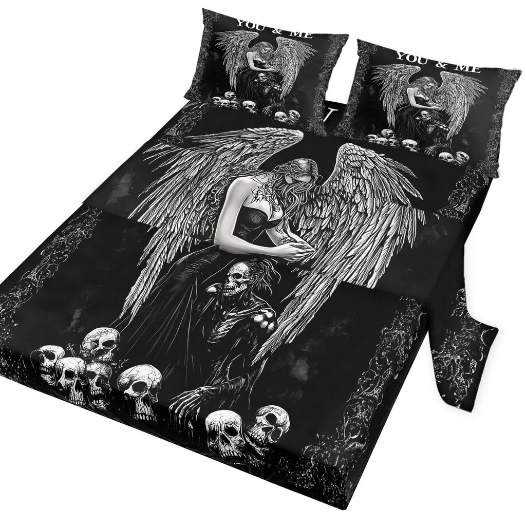 Angel Demon 4 Piece Bed Sheet Set, Includes 1 Flat Sheet, 1 California King Flat Sheet, 2 Pillow Cases (Culture, Tradition)