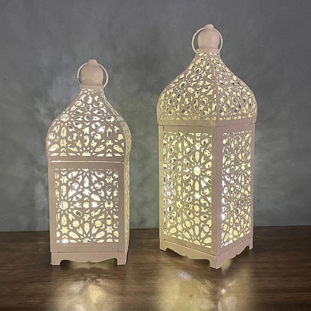 Home Ornament Iron Art Moroccan Night Light Hollow Battery Powered Masjid Lantern Vintage Eid Lamp Mosque