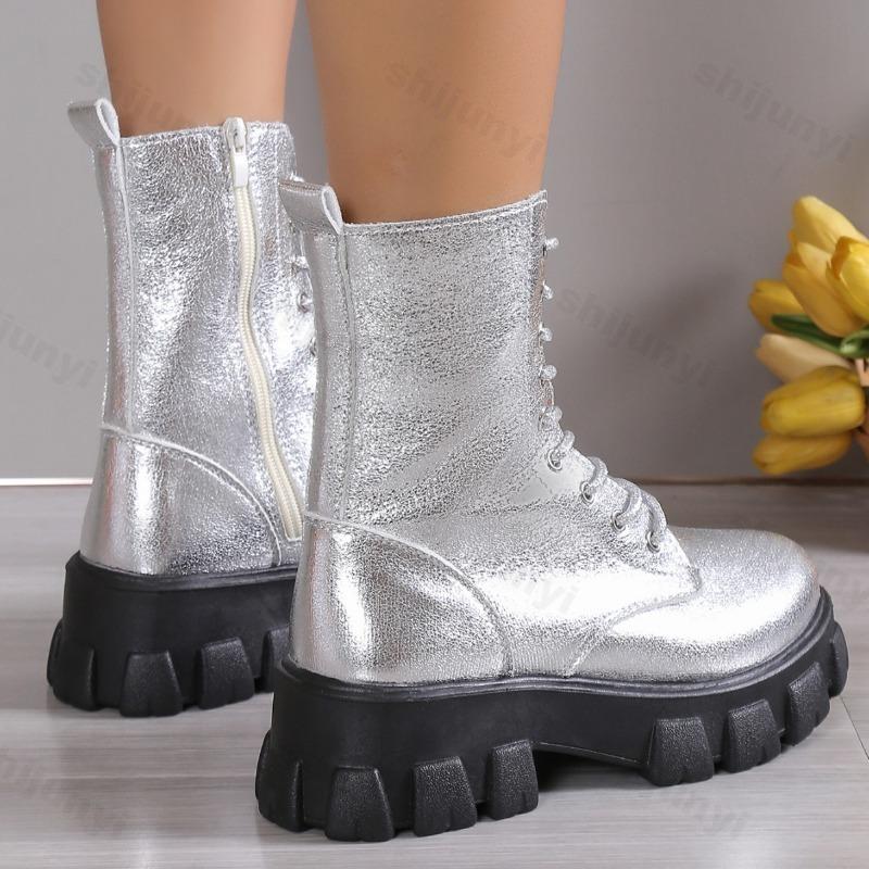 Damen Stiefeletten Neu 2026 Retro Vielseitige Plateau Kurzstiefel Herbstmode Retro Outdoor PU-Lederstiefel Große Größen 35-43