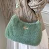 Cute Plush Handbag Women's 2025 Autumn Popular New Fashion Simple Foreign Style Casual Shoulder Messenger Bag