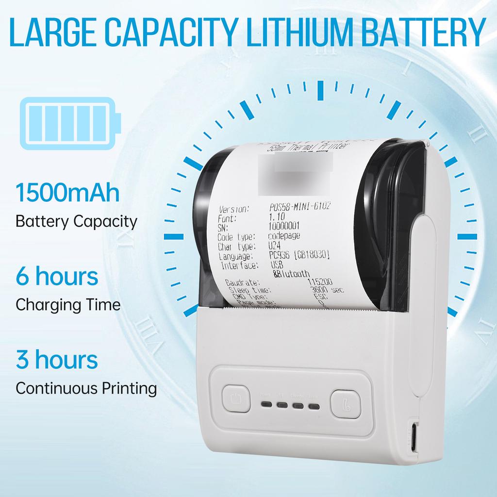 Portable   Thermal Printer 2 inch Wireless USB Receipt Bill Ticket Printer with 57mm Print Paper Roll Compatible with       for Resta