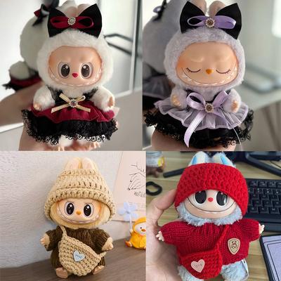 15/17cm Vêtements Labubu Pour Princesse Jupe Bouffante Robe de Nuit en Dentelle Cravate Accessoire de Tête 2 Pièces/Paquet Poupée en Peluche Coton Accessoire de Poupée Cadeau