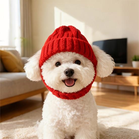 Red Knitted Dog Hat Winter Warm Pet Dog Hat Knit Yarn Cap