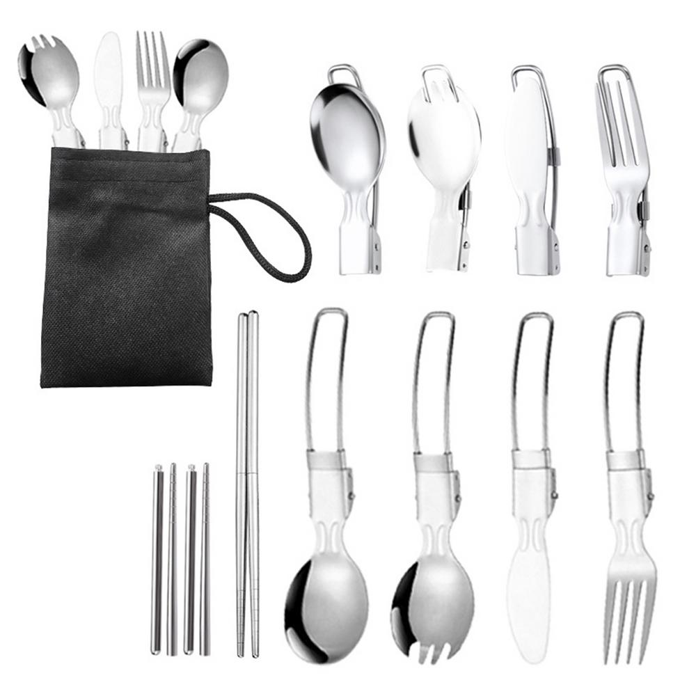 Folding Picnic Tableware Set Flatware Stainless Steel 304 Stainless Steel Spoon With Packaging Bag For Outdoors Picnic Travel