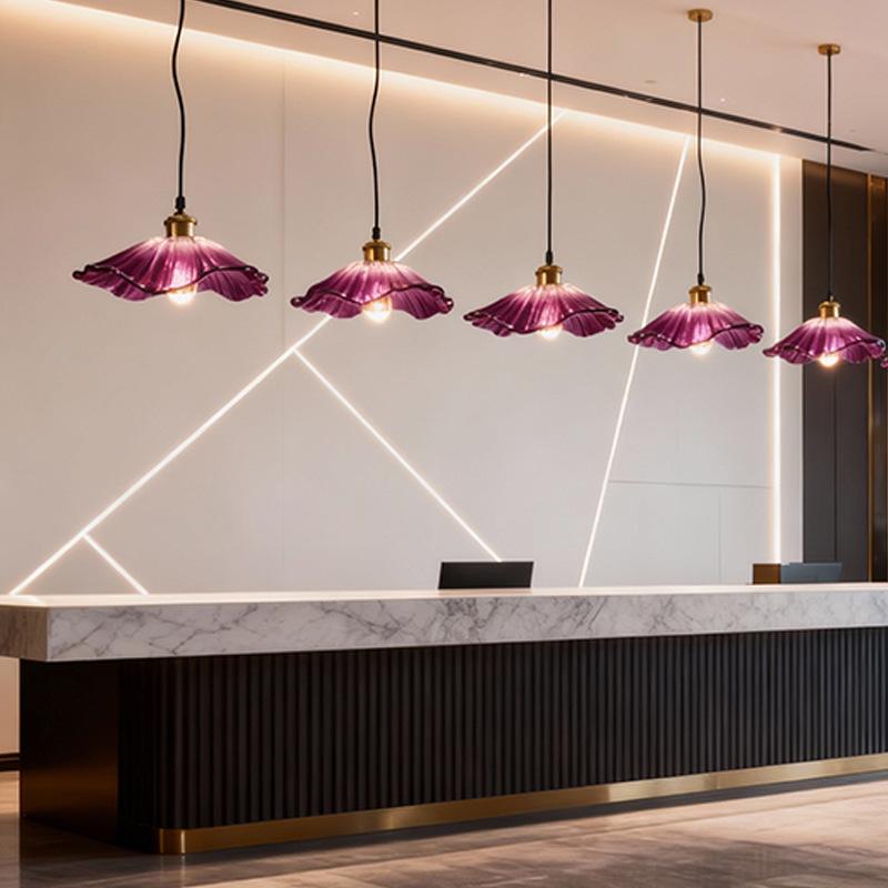 Purple Glass Flower Chandelier - Retro Bedside Lamp for Restaurant, Bar, or Homestay in Japanese Brass Style.