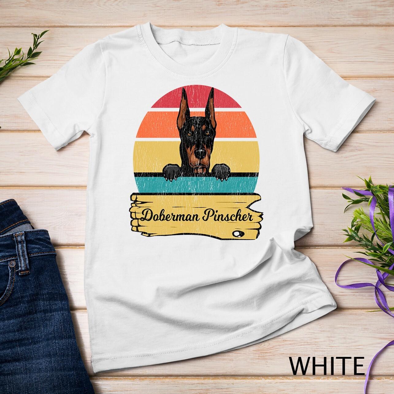 Dog Shirt. Retro Style Doberman Pinscher Unisex T-Shirt Mens Womens Tees Top L