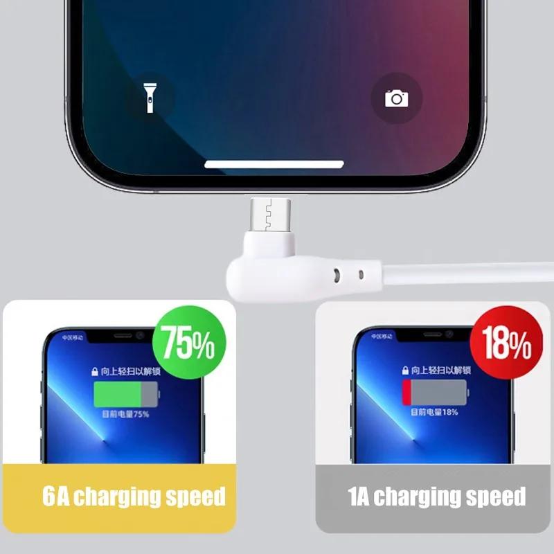 66W 6A High-speed Charging Data Cable USB Type C 90 Degree Elbow Charger Wire Cord for Samsung Huawei Xiaomi Android 2M/1.5M/1M