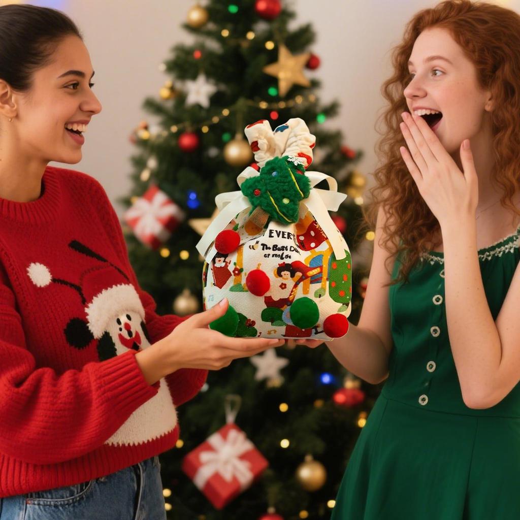 Christmas Treat Bags Christmas gift bags reusable gift candy fruit cloth packaging bags Holiday Wrapping Pouch Party Favors