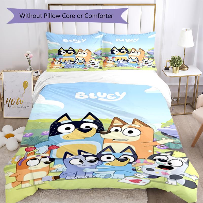 3pcs Bluey Bedding Set Duvet Cover Closure Includes 1 Duvet Cover & 2 Pillowcases, Soft and Comfortable for All Seasons.