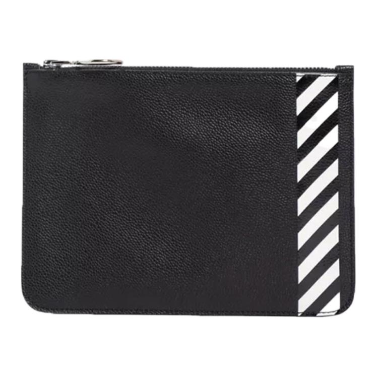

Off-White Border Color Block Striped Leather Lychee Grain Cowhide Clutch Bag Mahjong Bag Regular Couple Style Unisex clutch bag OMNF010-R19C44032-1001 Basic Set (Bag+Dust Bag)