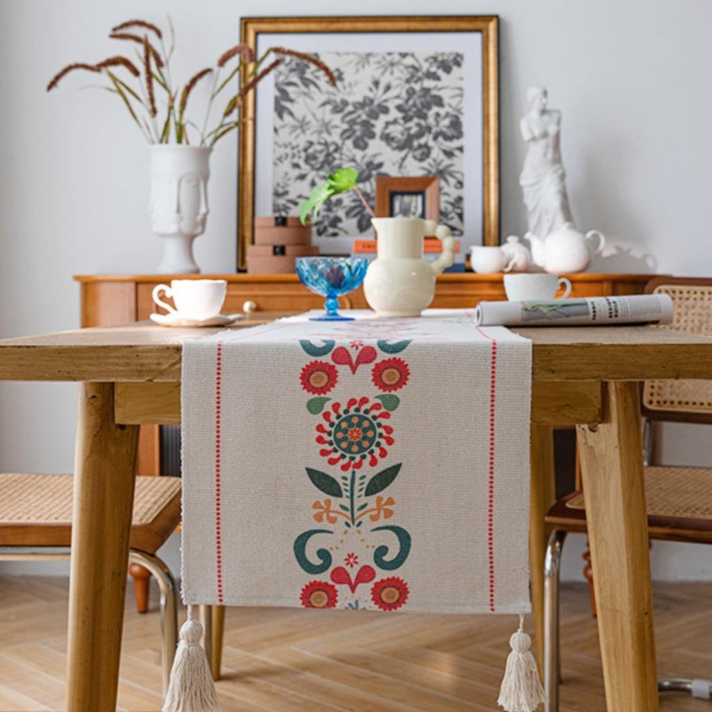 Modern Vintage Linen Table Runner Rectangular Coffee Tea Table Decorative Cloth