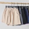 Women's Summer Cotton Linen Trousers Solid Color Elastic Waist Wide-leg Short Pants