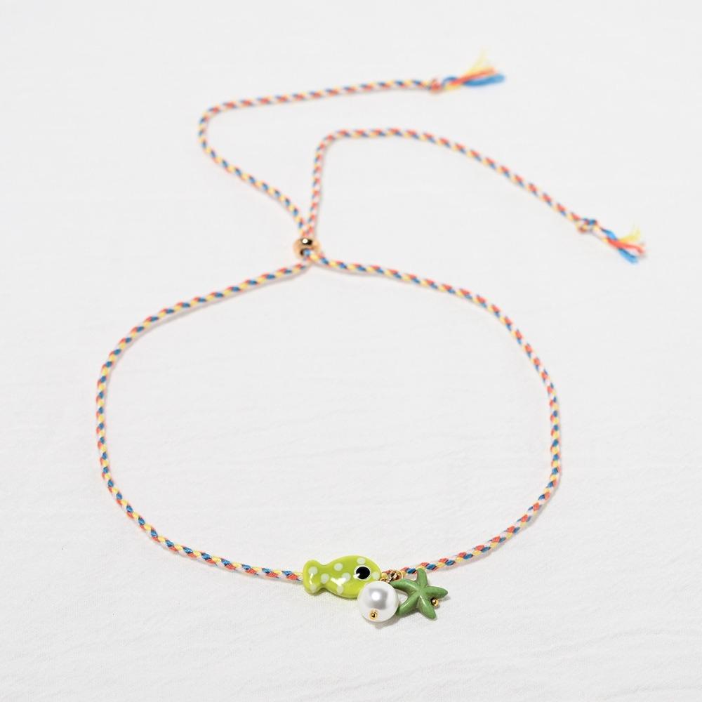 Bohemian Fish Pendant Necklace Ceramic Marine Fish Pendant Necklace Cartoon Collarbone Chain Women