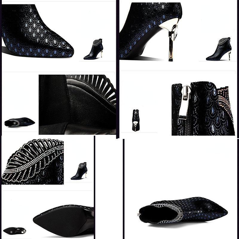 Tacones Altos para Mujer Estampados Patrón de Pavo Real Cuero Botas de Mujer Elegantes Punta Afilada Stilettos Zapatos de Fiesta de Banquete de Otoño para Mujeres