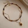 Autumn/Winter Layered Tiger Eye Pendant Necklace for Women - Double Clavicle Chain with High-End Sweater Chain Style