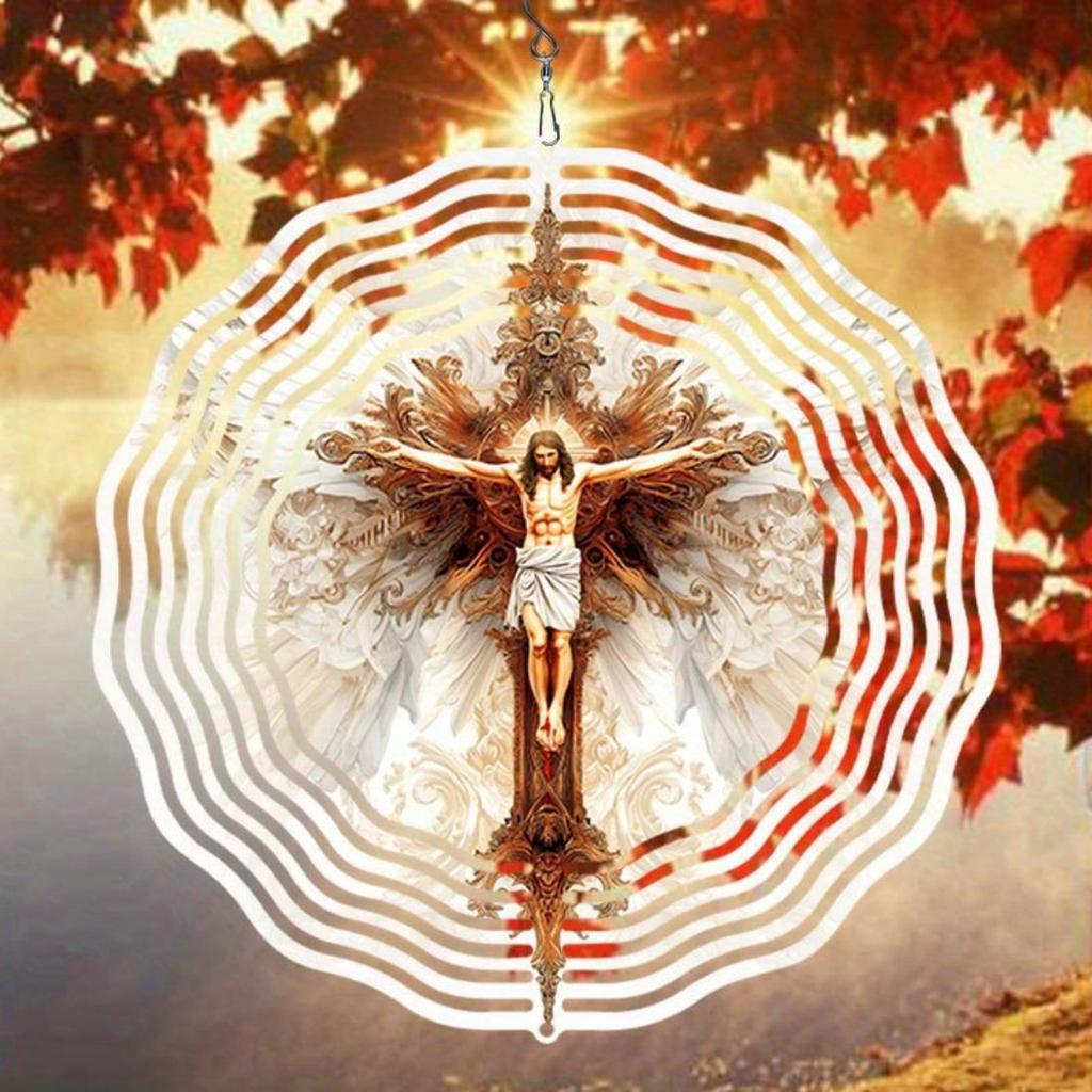 1pc - 2D Mandala Wind Chime with Jesus Christ Design - Rotating Artistic Ornament for Garden