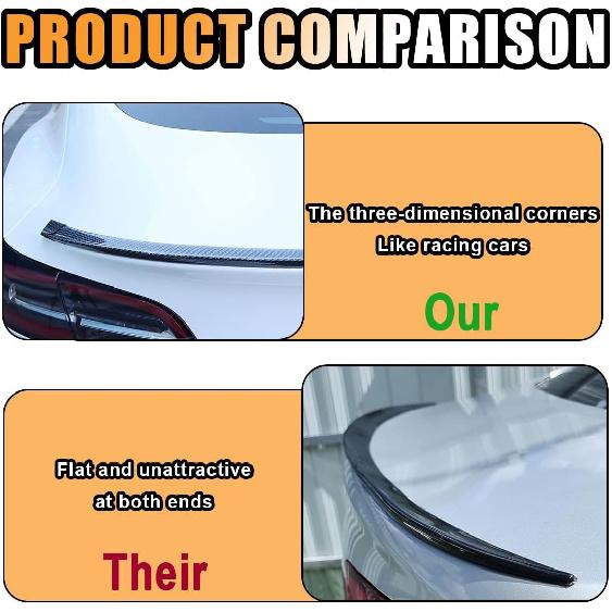 Car Rear Spoiler Roof Lip Kit, Carbon Fiber 3D Rubber Trunk Spoiler Trim Strip Cool Car Decoration, Universal Punch-Free Vehicle Exterior Accessory
