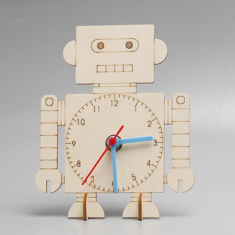 Creative DIY Handmade Robot Clock Material Bag/children's Hand-painted Clock Model/kindergarten Parent-child White Blank Clock Wooden Drawing Gift