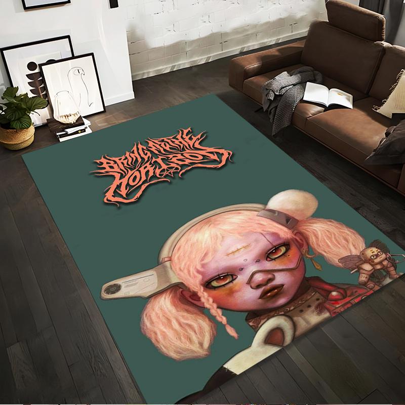 Futuristic Girl with Robotic Aesthetic Design Non-slip Rug Suitable for Living Room and Bedroom Sofas