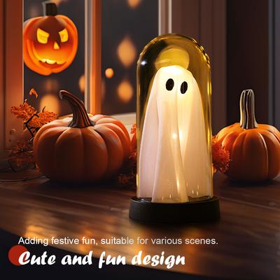 Halloween Ghost Decor Light Battery Operated Light Up Ghost Ornament Lamp Warm Light Under Glass Lighted Ghost for Home Decor
