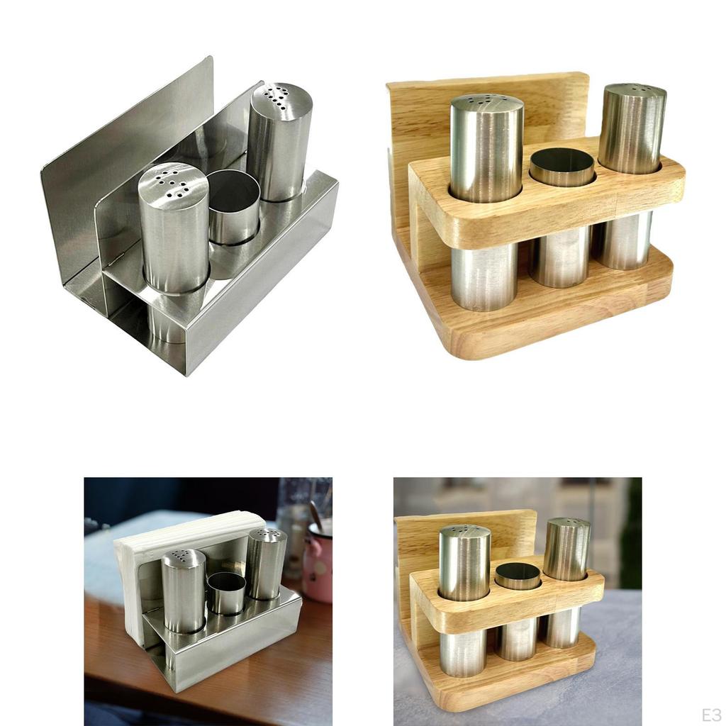 and Pepper Shaker Set Condiment Jars with Base Accessories Toothpick Holder Napkin for
