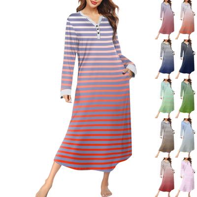 Women's Nightgown Fashion Printed Long Housecoat V Neck Pajamas With Pockets Dress