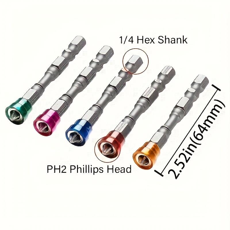 Magnetic Cross Drill Bits, 5pcs S2 Steel 65mm, 1/4" Hex Shank, Industrial-Grade for Electric Screwdrivers