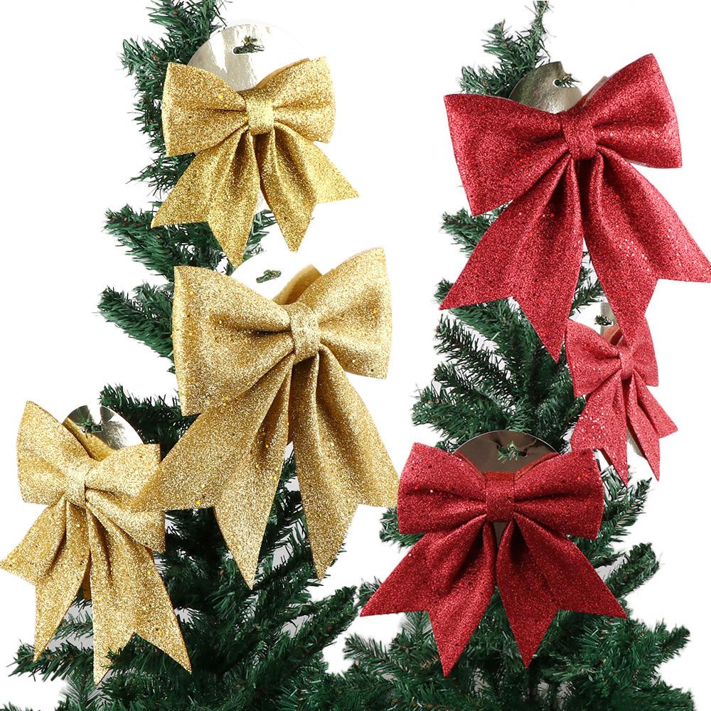 Blingbling Christmas Bow Red Gold Big Xmas Tree Bowknot Pendant Ornaments for Home Decoration New Year Party DIY Gifts