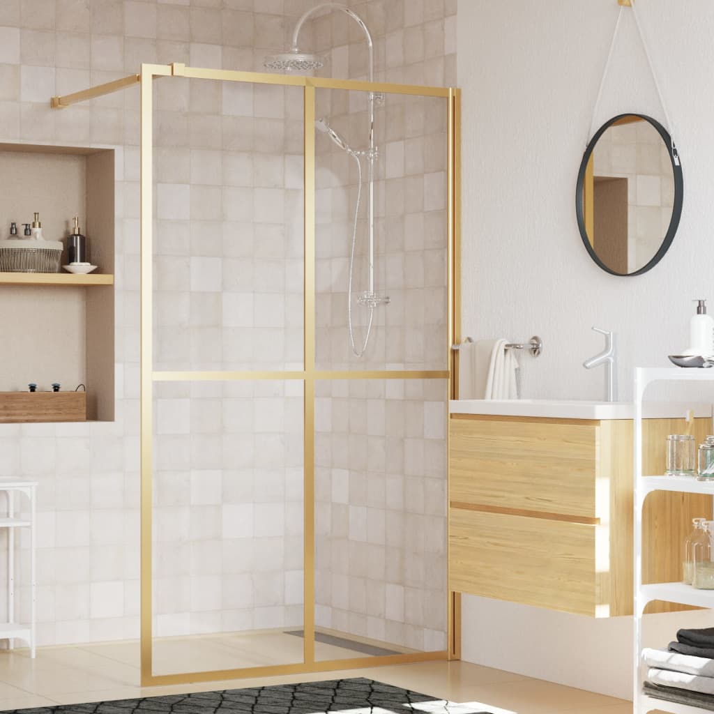 Walk in Shower Screen with Tempered Clear Glass and Gold Frame 140 x 195 cm