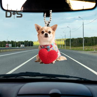 Puppy Car Pendant Acrylic Rear View Decorations 2D Flat Hanging Pendant Cartoon Love Heart Dog Ornament Car Accessories