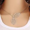 Women Fashion Double Leaf Hollow Charm Pendant Short Collar Necklace Jewelry