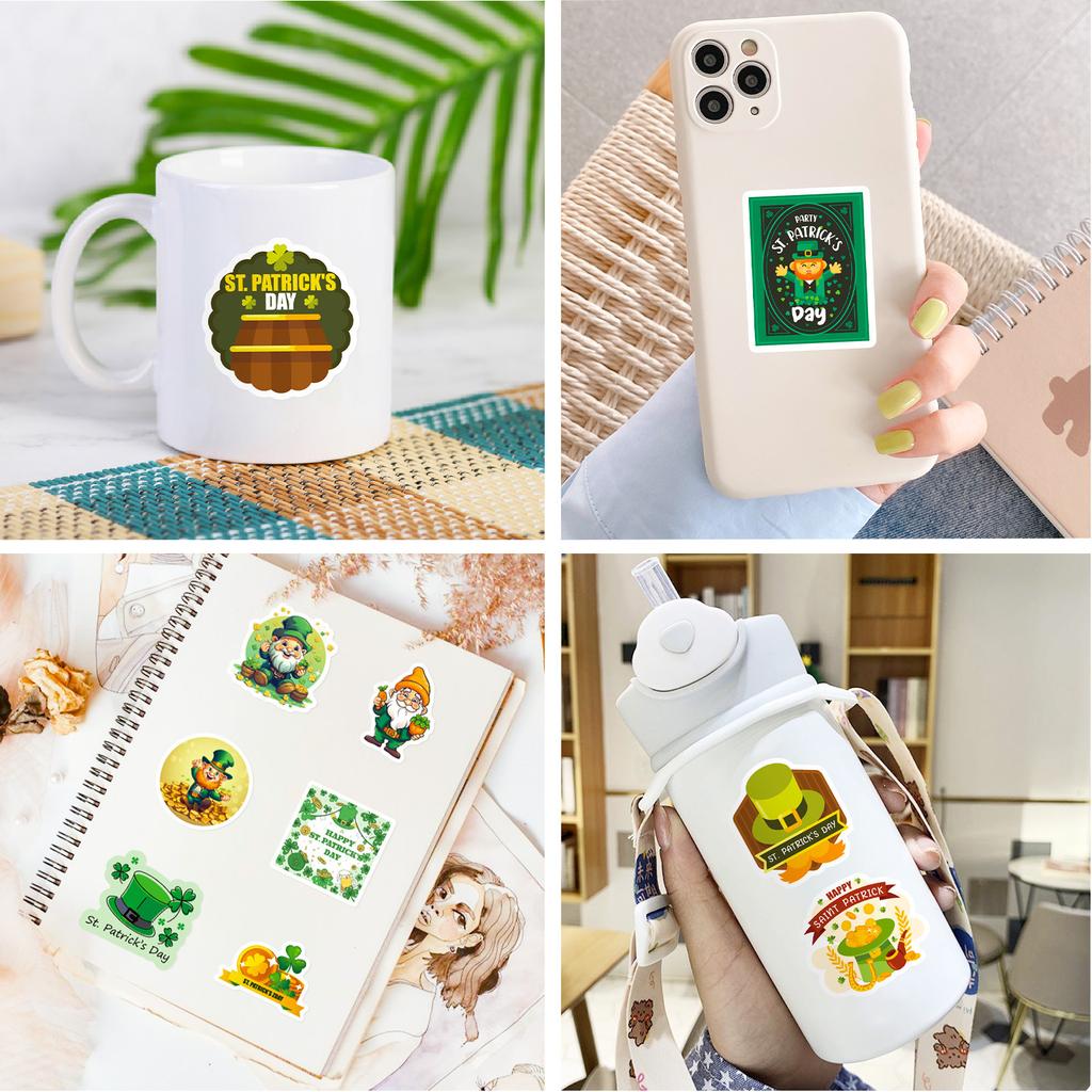 50Pcs St Patrick Stickers - Lucky Shamrock Vinyl Decals for Journal/DIY Crafts (5x4.9cm)