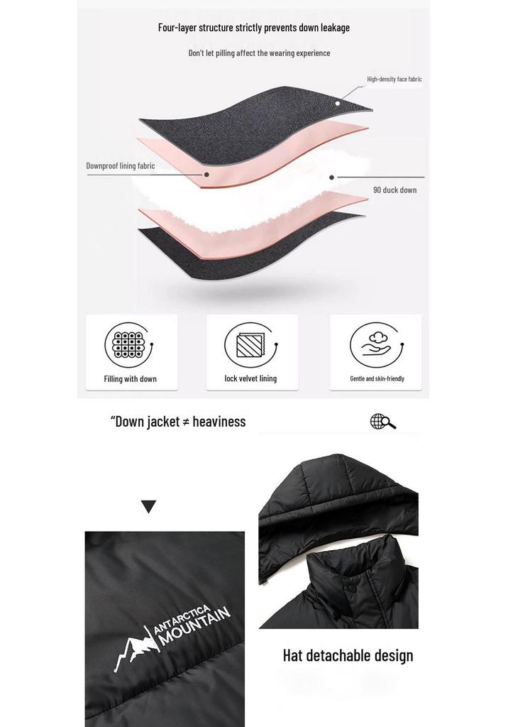 Men's Trendy Hooded Mid-Length White Duck Down Jacket - Warm Winter Outerwear for Couples.