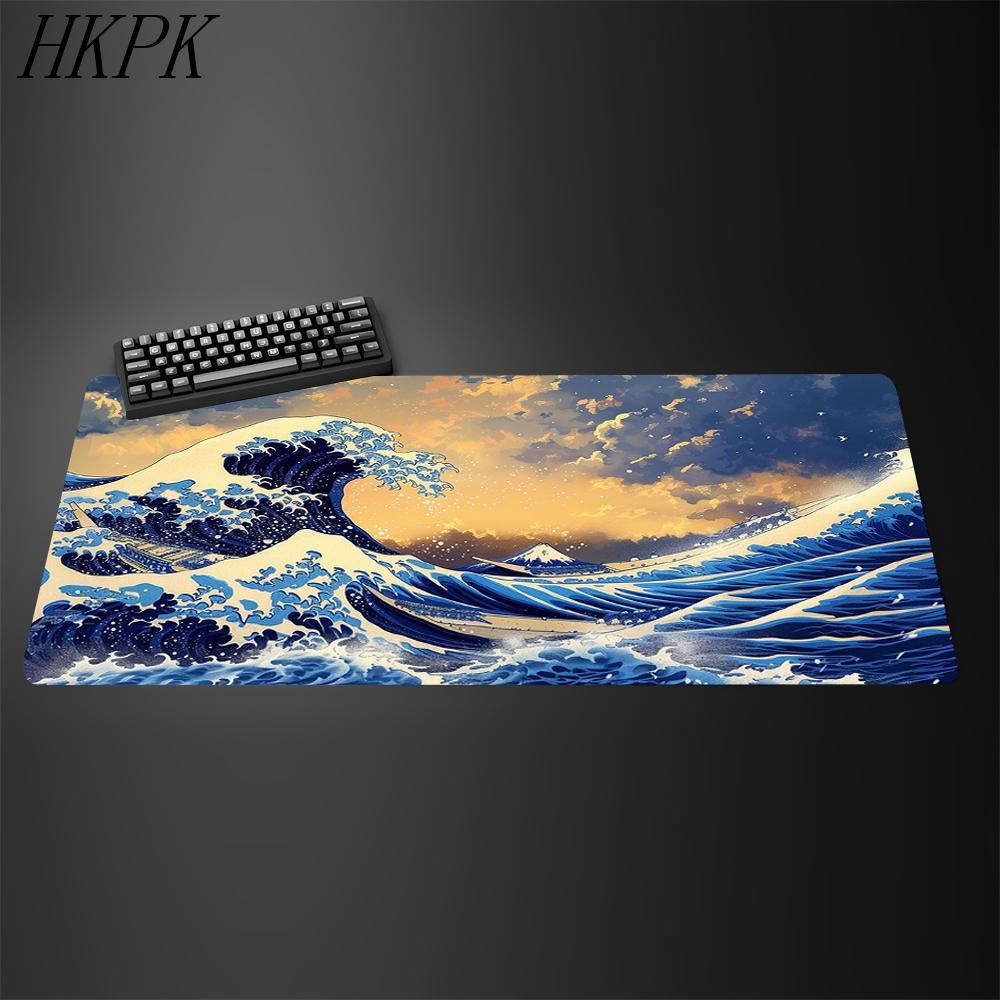 XXL Xcm Black and White Giant Wave Keyboard Game Anime Mouse Pad Nonslip Rubber Art Computer Desk Mat Carpet With Lockedge