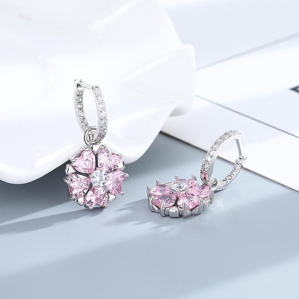 

Серебряные серьги-капли с розовым цирконием, кольцо с цветком для женщин, модные украшения, свадебные обручальные серьги-кольца, подарки