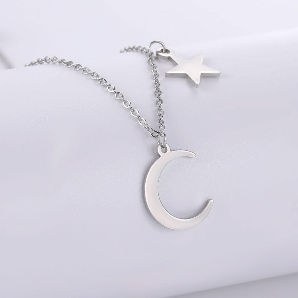 Unift Star Moon Pendant Necklace Stainless Steel Necklace for Women and Men Fashion Star Moon Collarbone Chain Jewelry