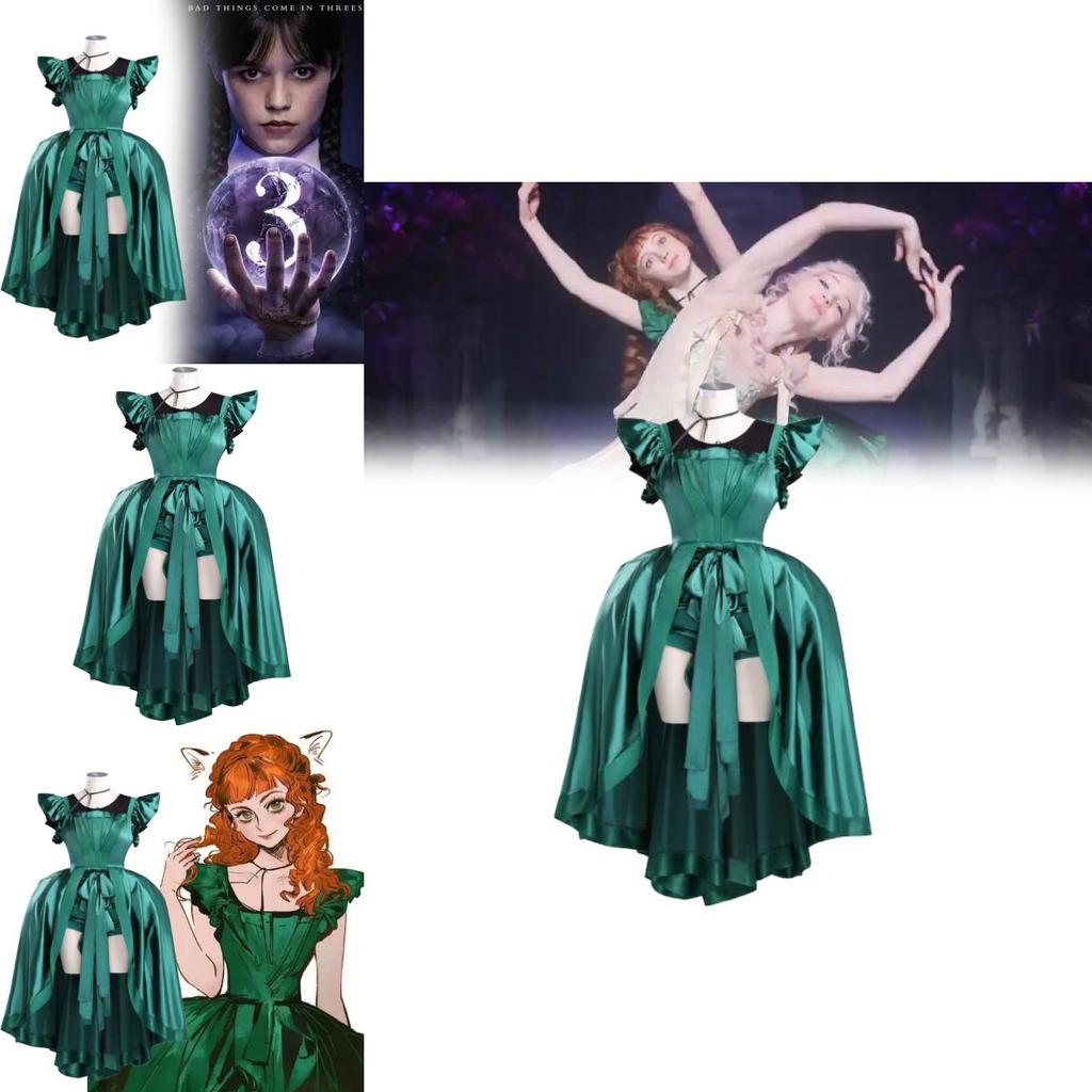 Wednesday Agnes Demille Green Cosplay Dress With Polyester Fabric For Teen And Adult Costumes