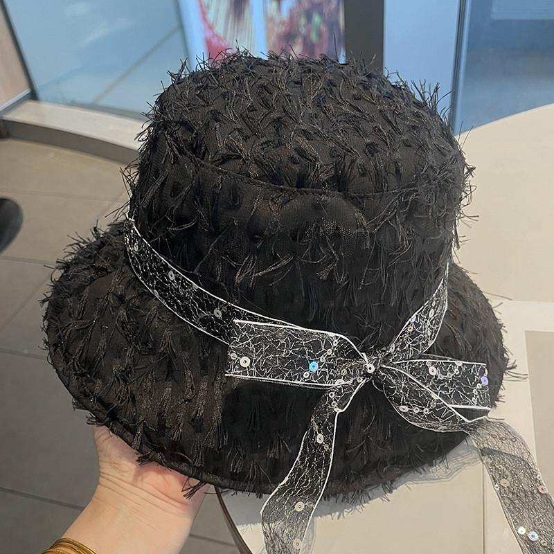 Style Cotton Twill Sun Hat With Bow And Fringe For Summer Beach Wear