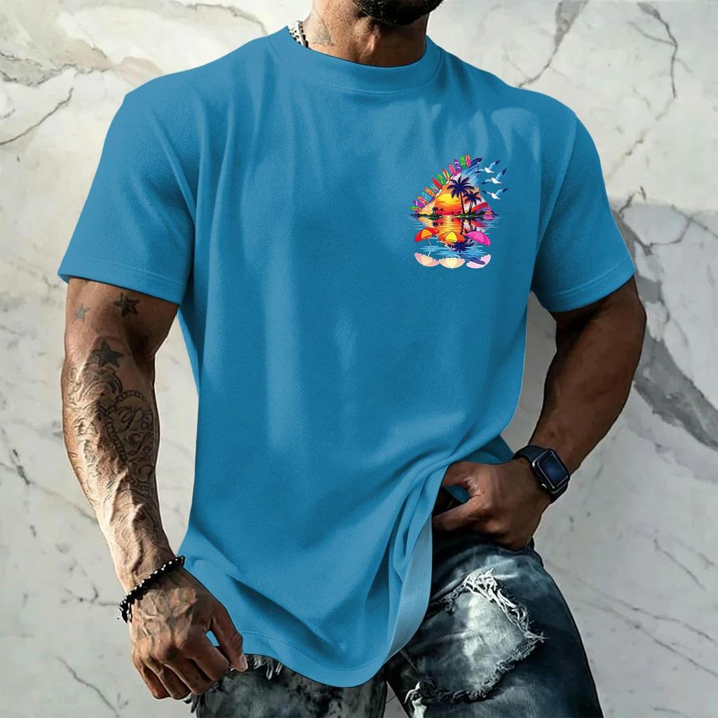 Men's Retro Hawaiian Texture Print Short Sleeve T Shirt Loose Fit Casual Summer Daily Wear Top Soft Fabric Breathable Design