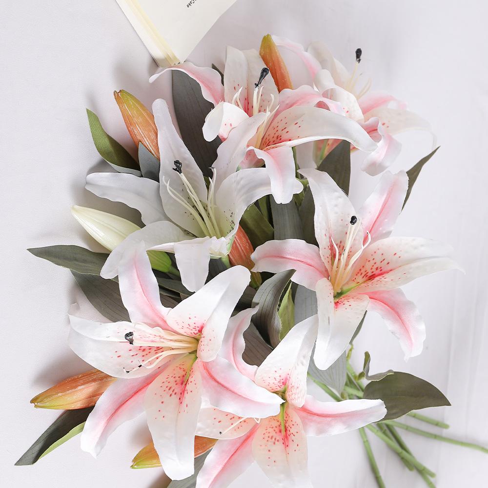 1Pcs Lily Artificial Flowers Bouquet 50CM Fake Flowers for Garden Party Wedding Marriage Decoration Home Decor DIY Vase Ornament