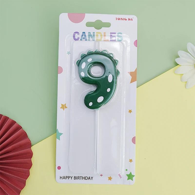 Green Dinosaur Numbers 0-9 Happy Birthday Cake Candle Children Prince Party Cartoon Dinosaur Cute Candle Decoration